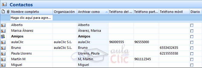 Vista lista de tel&eacute;fonos