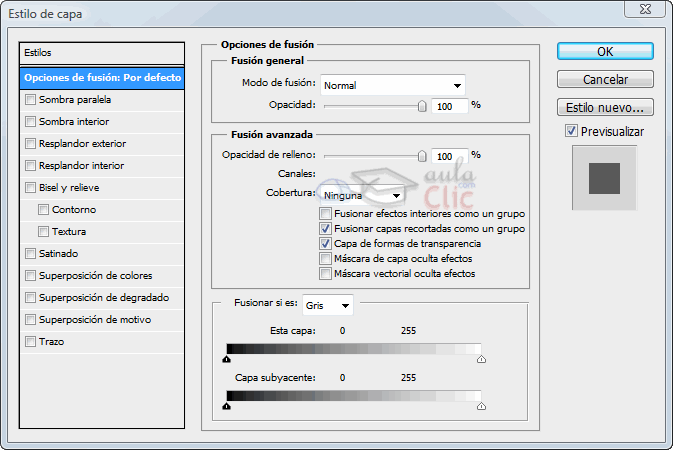 Cuadro de di&aacute;logo de Estilo de capa