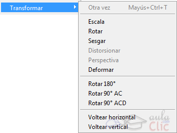 Submen&uacute; transformar en Edici&oacute;n