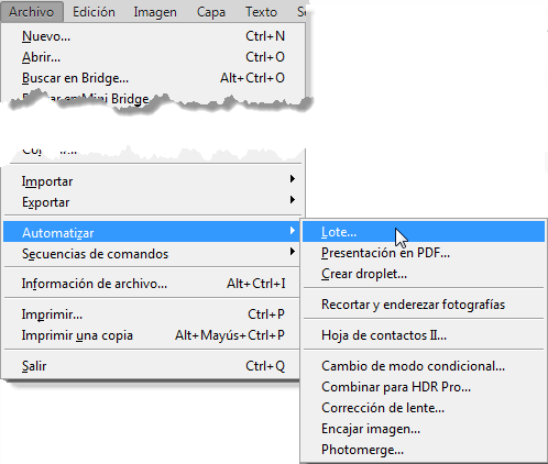 Archivo → Automatizar → Lote...