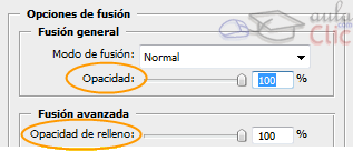 D&oacute;nde encontrar las opciones de Opacidad y Relleno