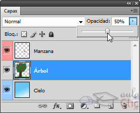 Opacidad de la capa activa en la ventana Capas