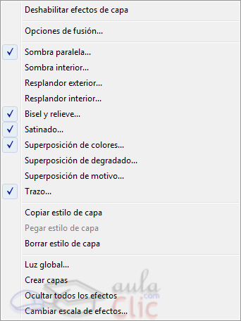 Men&uacute; contextual de Estilos de capa