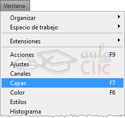 Capas en el men&uacute; Ventana