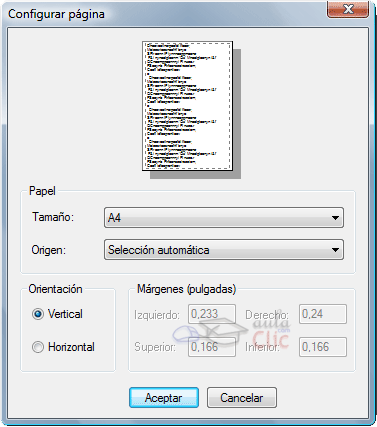 Cuadro de diálogo de Configuración de página