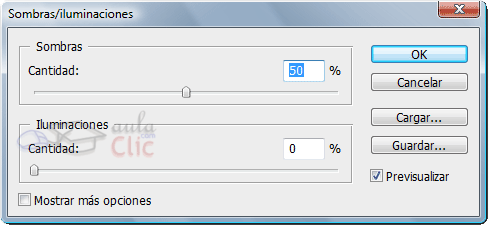 Cuadro de diálogo de Sobra/iluminación