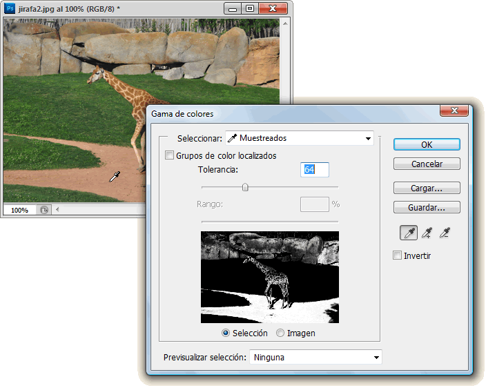 Ejemplo de selecci&oacute;n por Gama de colores