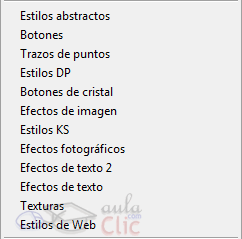 Menú contextual de la ventana Estilos
