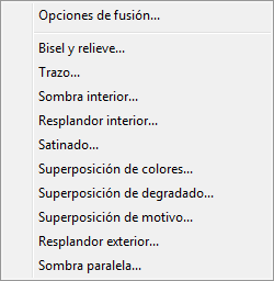 Menú contextual de Estilos de capa