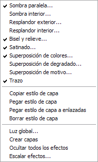 Men&uacute; contextual de Estilos de capa
