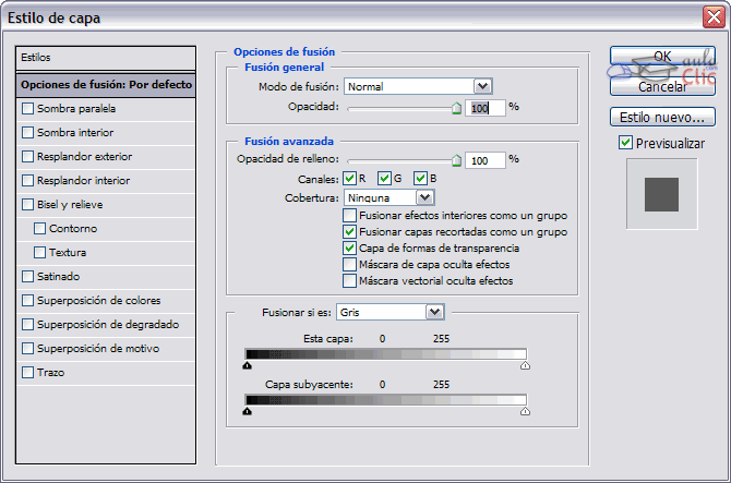 Cuadro de di&aacute;logo de Estilo de capa