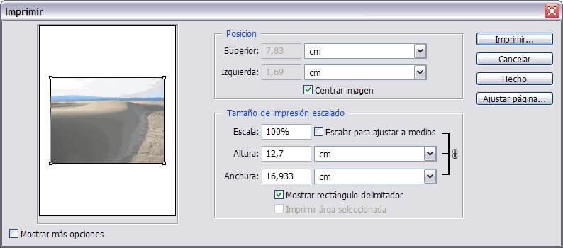 Cuadro de diálogo de Imprimir con vista previa