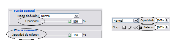 D&oacute;nde encontrar las opciones de Opacidad y Relleno