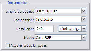 Opciones de Documento en Conjunto de imágenes
