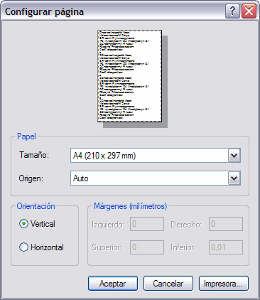 Cuadro de di&aacute;logo de Configuraci&oacute;n de p&aacute;gina