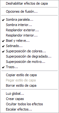 Men&uacute; contextual de Estilos de capa