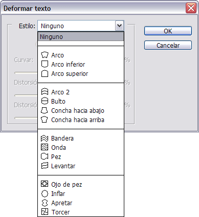 Cuadro de diálogo de Deformar texto