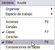 Color en men&uacute; Ventana