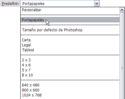 Seleccionando Portapapeles en Predefinir