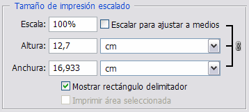 Opciones de tamaño en Vista previa