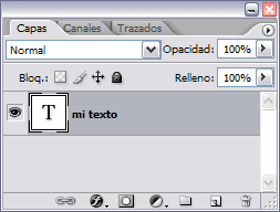 Capa de texto en la Ventana Capas