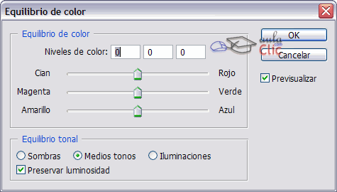 Cuadro de di&aacute;logo de Equilibrio de color