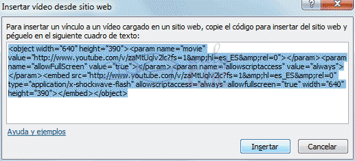 C&oacute;digo insertado en el cuadro de PowerPoint