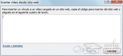 Ventana Insertar v&iacute;deo desde sitio web