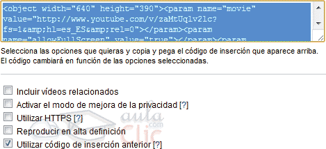 C&oacute;digo para insertar el v&iacute;deo