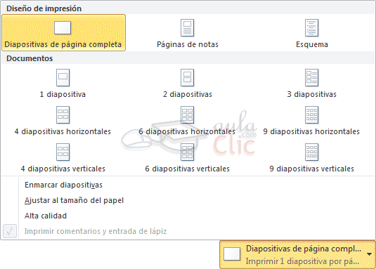 Men&uacute; de configuraci&oacute;n de impresi&oacute;n
