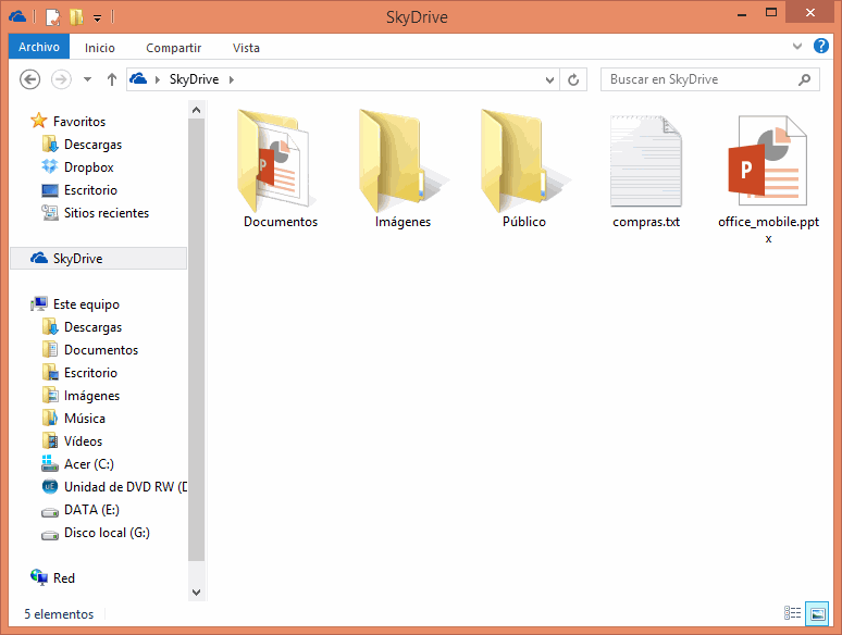 SkyDrive en el explorador de archivos