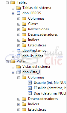 SSMS - Estructura de una vista en Explorador de objetos