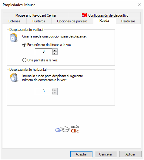 Propiedades del rat&oacute;n - Rueda