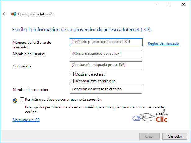 Crear conexi&oacute;n telef&oacute;nica