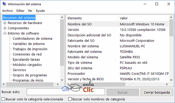 Ventana informaci&oacute;n del sistema