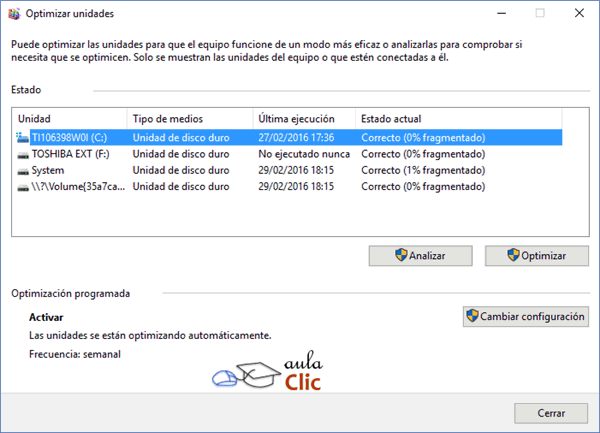 Ventana desfragmentador