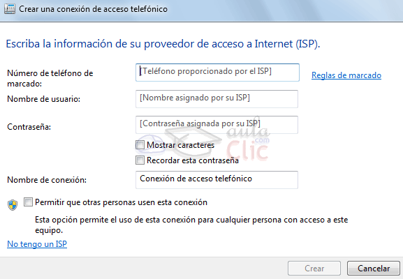 Crear conexi&oacute;n telef&oacute;nica