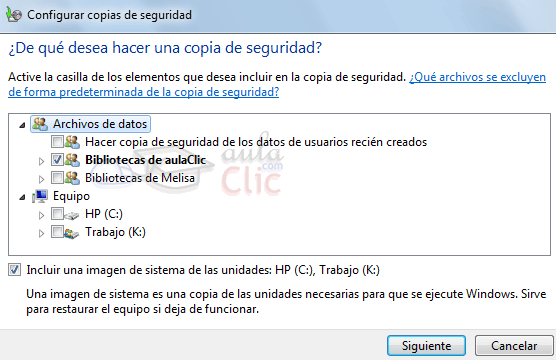 Configurar copias de seguridad - Detallar qu&eacute; conservar