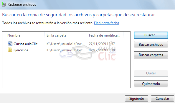 Buscar archivos a restaurar