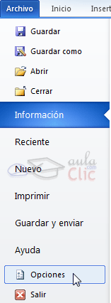Archivo > Opciones
