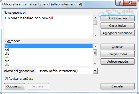 Ejemplo error ortogr�fico