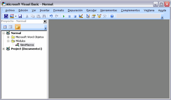 pantalla editor visual basic
