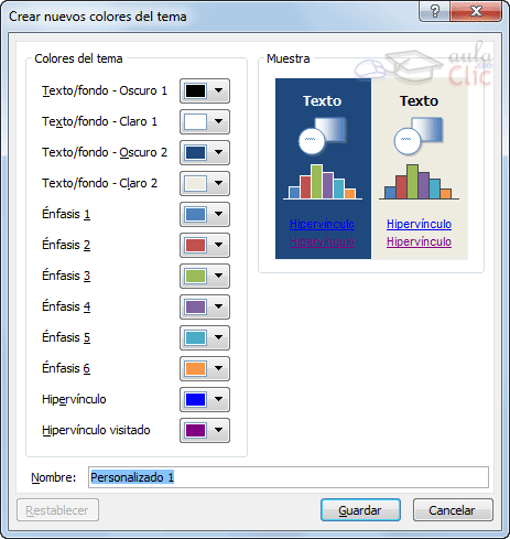 Ventana Crear nuevos colores del tema