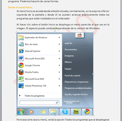 Captura de pantalla insertada en el documento