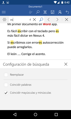 Buscar en Word App