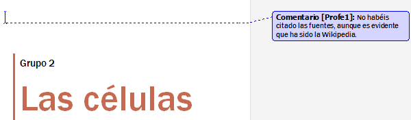Comentario en archivo C&eacute;lulas