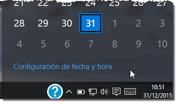 Fecha y hora en Windows 10