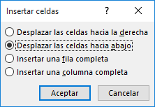 Di�logo Insertar celdas