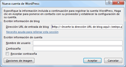 nueva cuenta wordpress