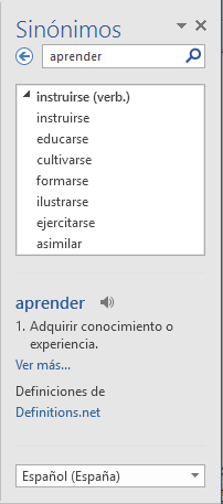 panel de sin&oacute;nimos